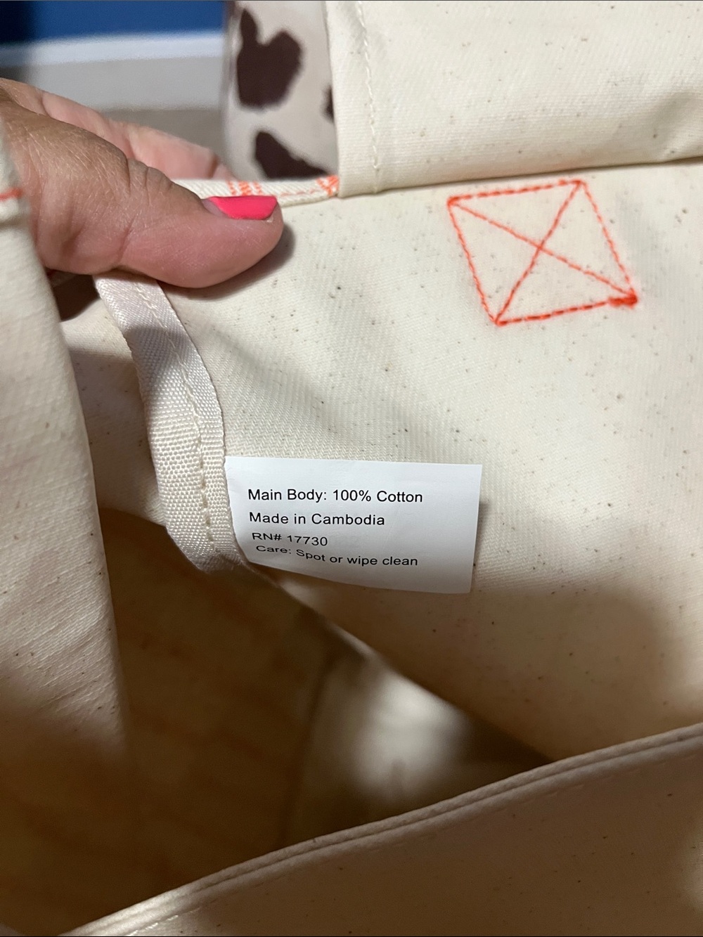 Hearth and Hand Canvas Tote Bag with Coral Stripe and Handles - Picture 9 of 11